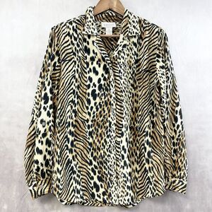 Jordan‎ Animal Print Blouse Womens Medium Mobwife Retro Safari Classic Roll Tab